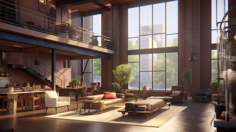 简约的loft客厅阳光玻璃投射盆栽植物,高清,摄影图,摄影图片,图片大全,摄影图免费下载